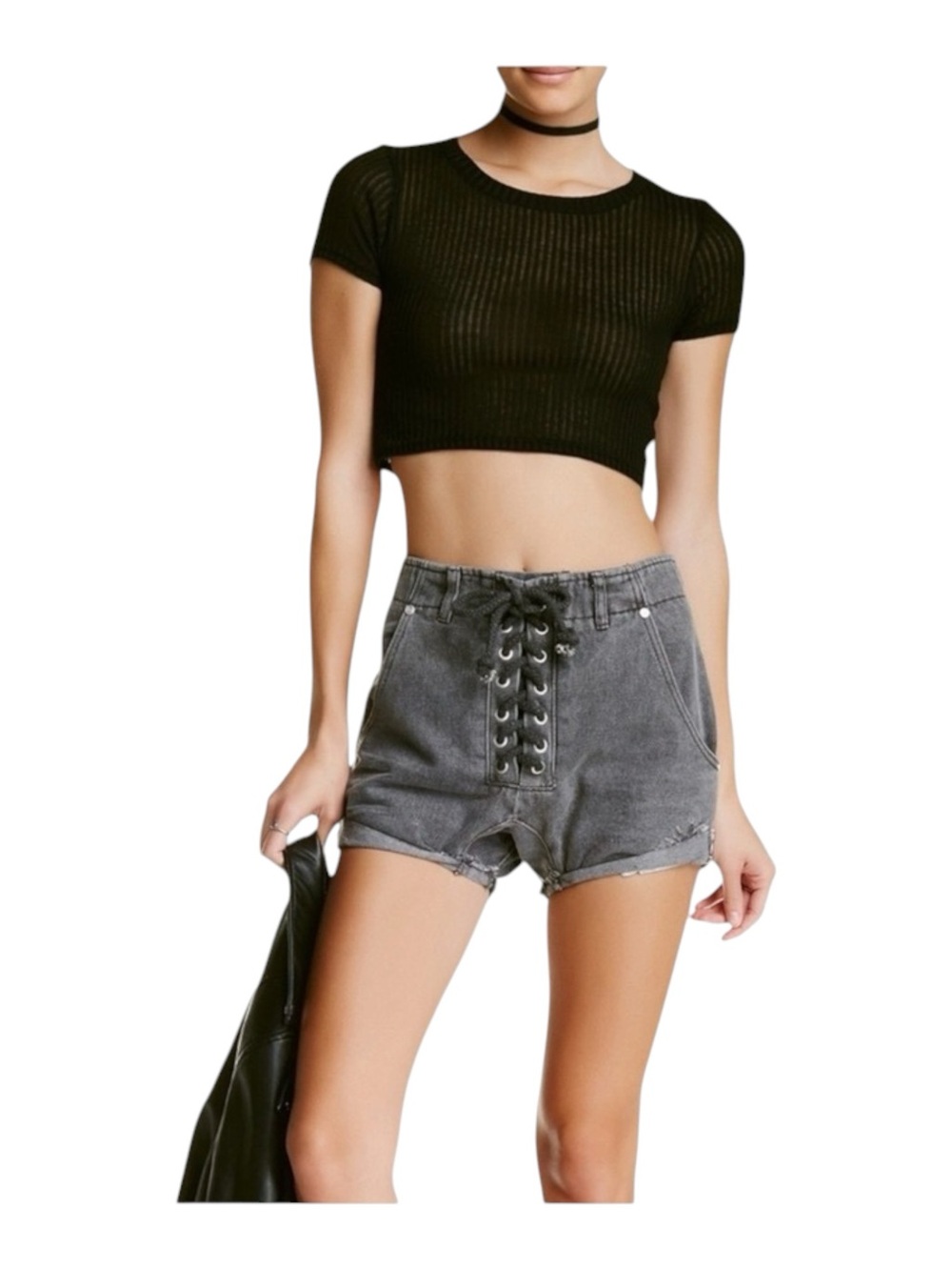 new Kourtney Kardashian’s ⇝ One Teaspoon ⇝ Superfreaks Lace Up Denim Shorts ⇝ 24 - Picture 3 of 16
